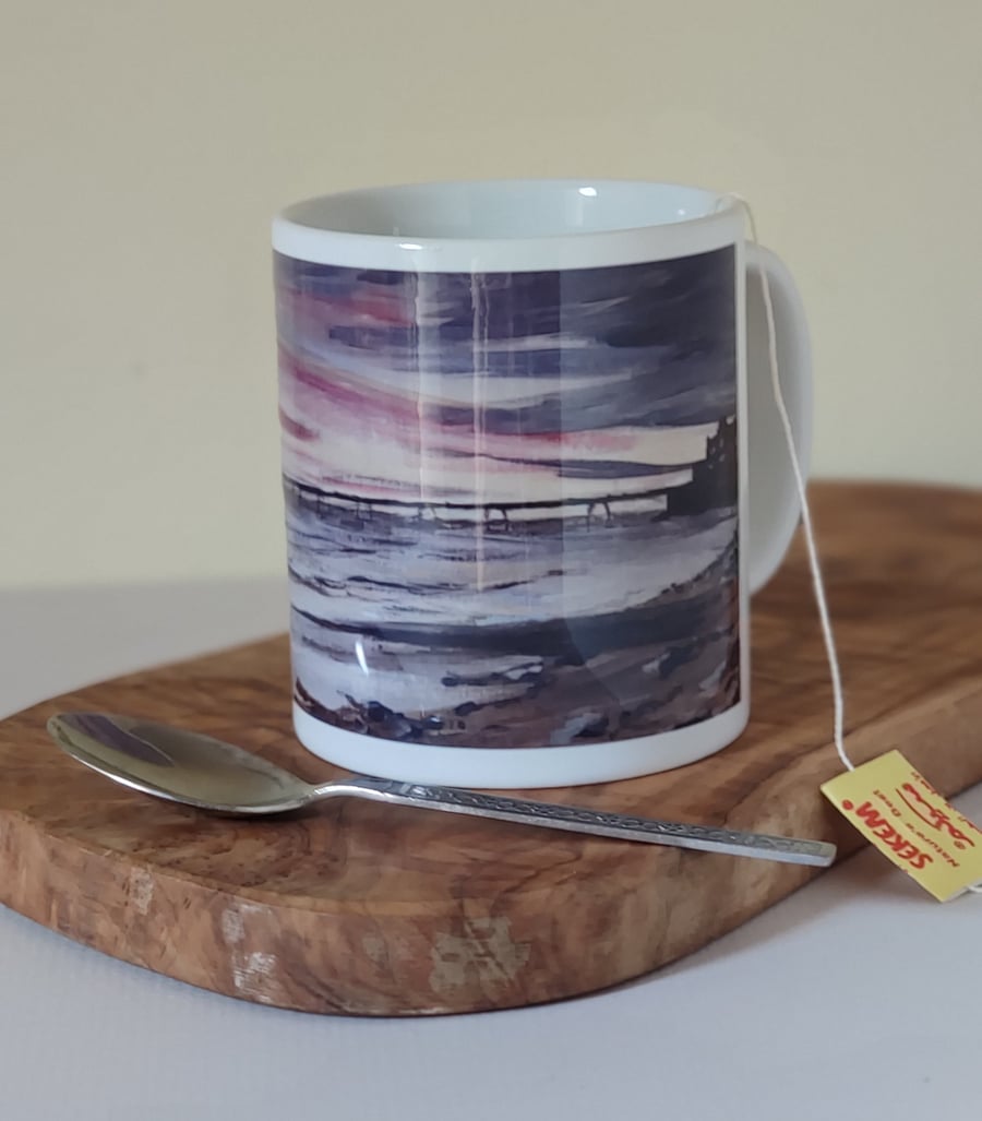 Sunset over Clevedon Pier, Fine Art wrap-around Colourful seascape, 10oz Mug