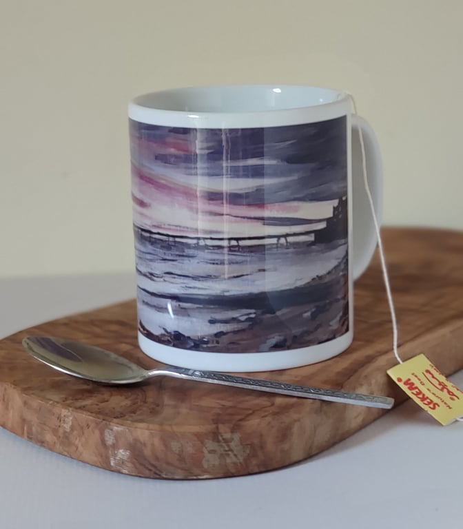 Sunset over Clevedon Pier, Fine Art wrap-around Colourful seascape, 10oz Mug