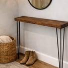 Rustic Solid Wooden Narrow Hallway Entrance Table with Metal Hairpin Legs