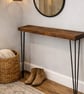 Rustic Solid Wooden Narrow Hallway Entrance Table with Metal Hairpin Legs