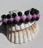 Black Onyx & Pink Morganite Gemstone Woven Beaded Bracelet "Hathor" - Image 1
