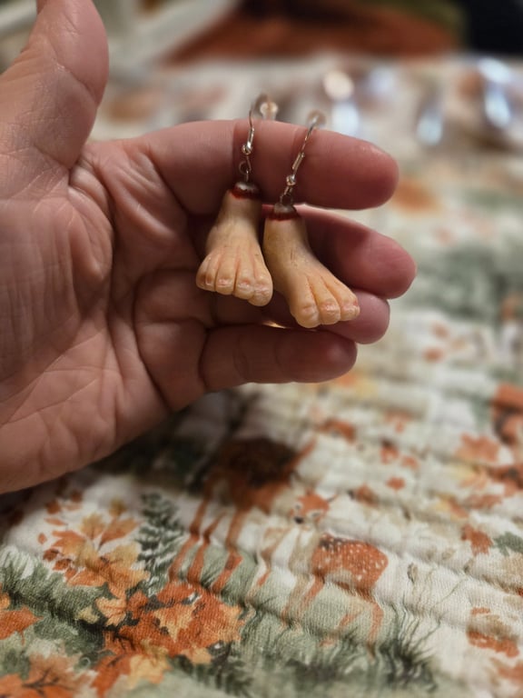 Serial killer trophy Chopped off feet earrings