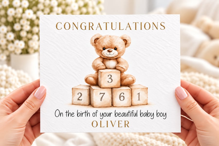 Personalised Baby Boy Congratulations Card - New Baby Boy Card 