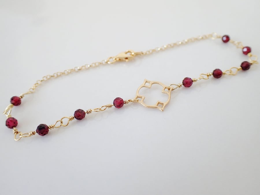Dainty Genuine Garnet Gold vermeil rosary bracelet, January birthstone