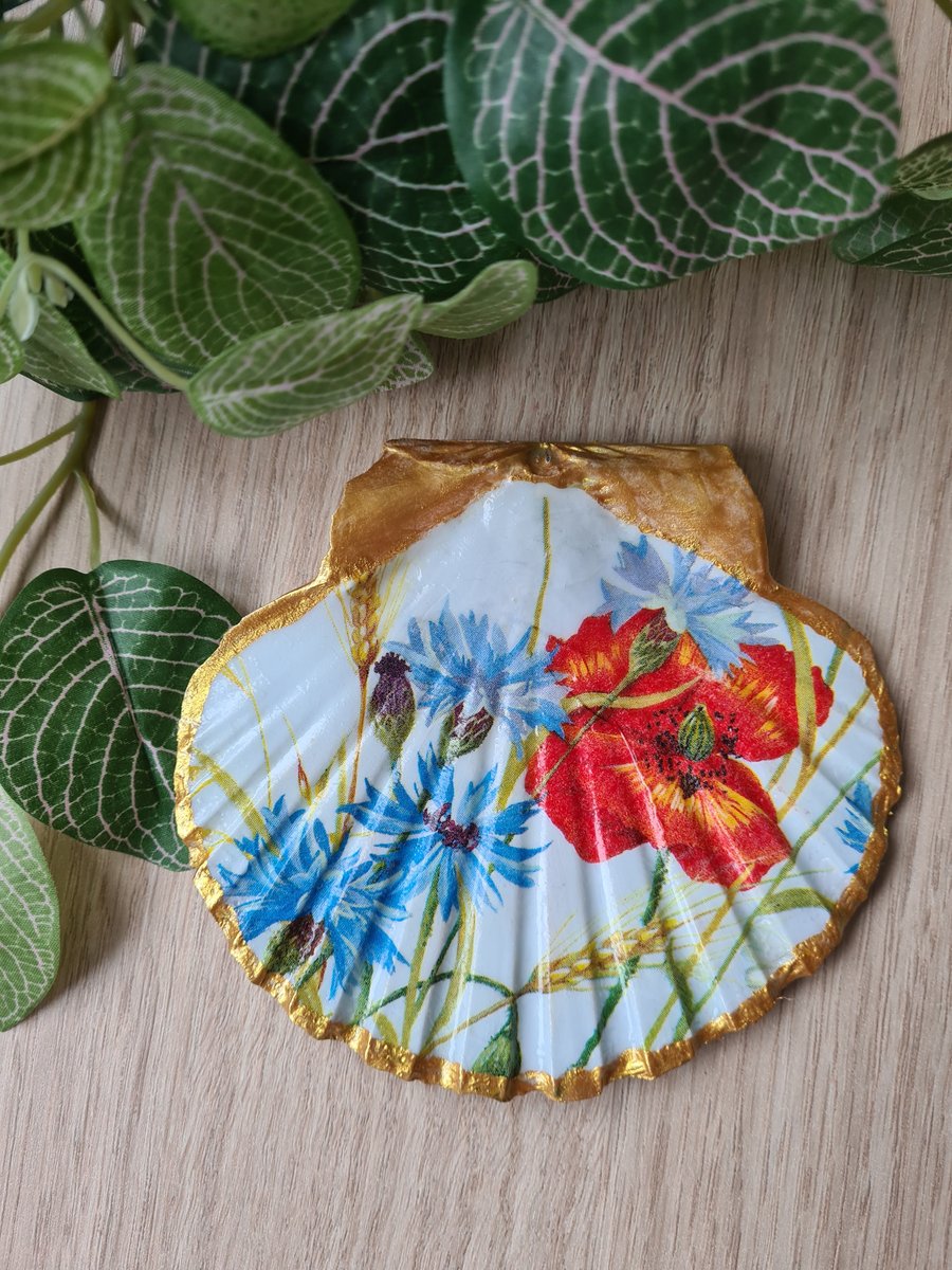 Scallop shell trinket dish floral design bridesmaid gift or for mum