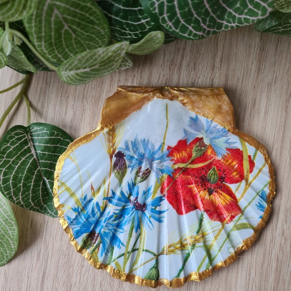 Scallop shell trinket dish floral design bridesmaid gift or for mum