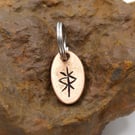 Recycled Oval Copper Protection Bindrune Split Keyring Charm, Bag Charm.