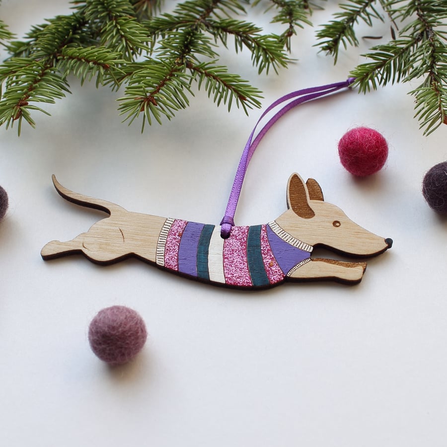 Jumping Wooden Sausage Dog in Jumper Decoration 