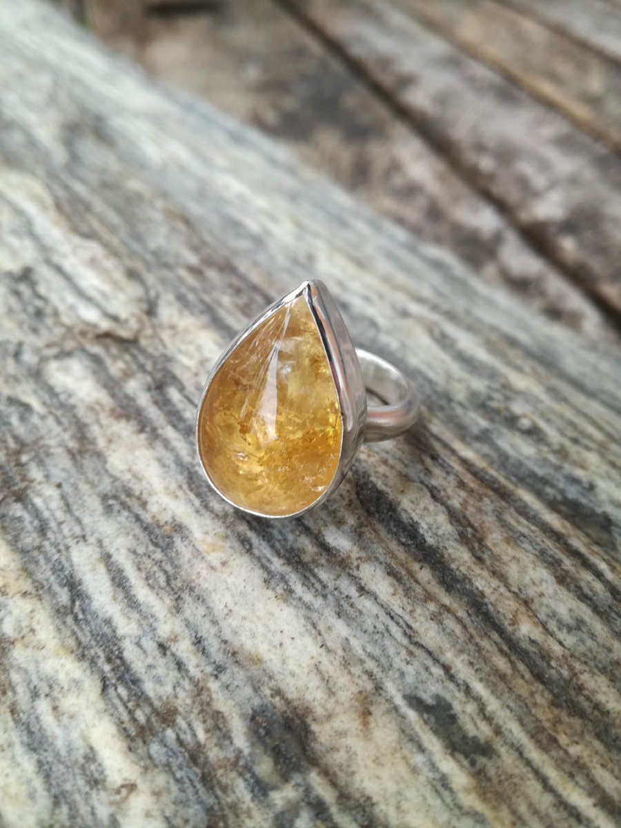 Silver Citrine Ring - Size N.