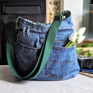 Denim Bag Jeans Bag with Green Strap