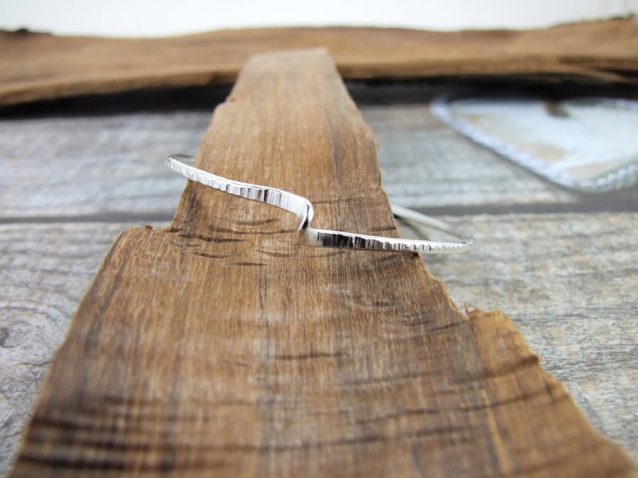 Sterling Silver Line Textured  Bangle, Twist and Wrap Bracelet
