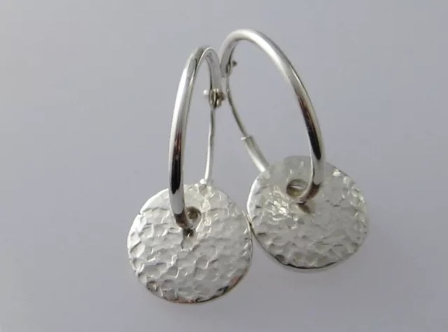 Hand Forged Sterling Silver Sparkly Hammered Pebble Bead Earrings 