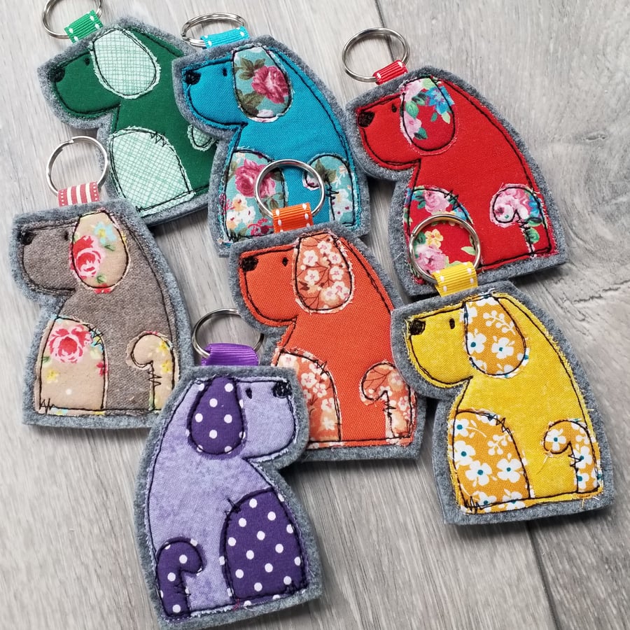 Dog keyring in rainbow colours dog lover gift bag tag