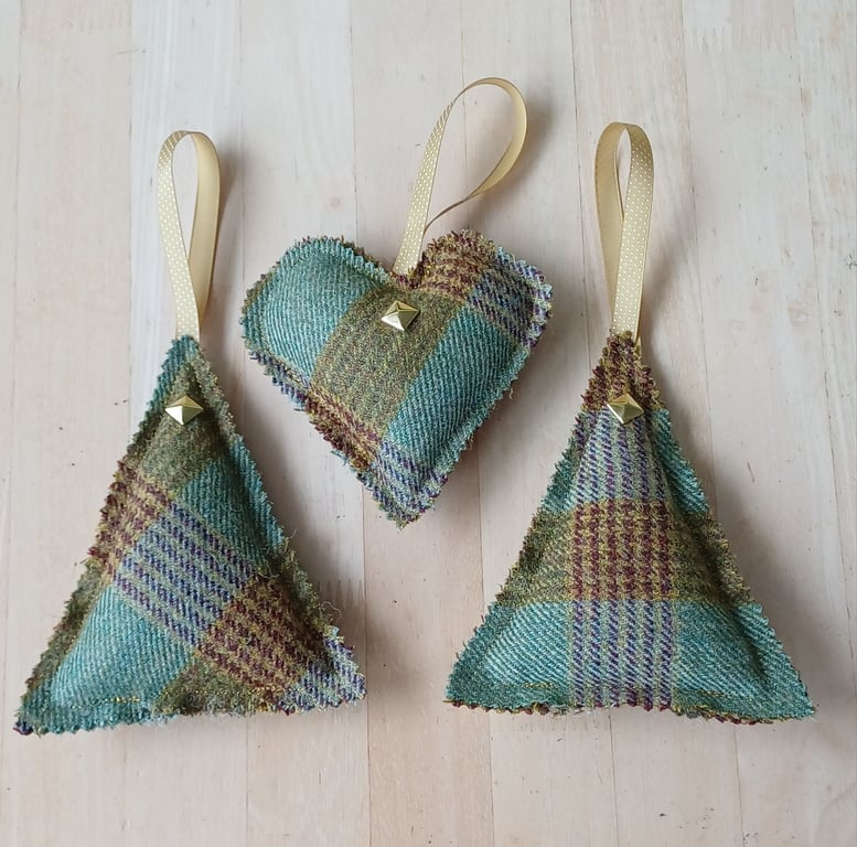 Rustic tree decoration stuffed tree heart Christmas decorations set of 3