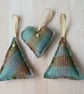 Rustic tree decoration stuffed tree heart Christmas decorations set of 3 - Image 1
