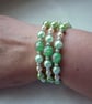 SHADES OF GREENS AND CREAM LAMPWORK BEAD BRACELET.  575 - Image 4