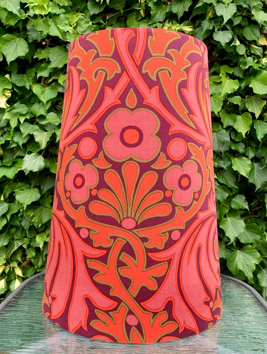 Retro Art Nouveau Red Mauve Acanthus 70s Peter Hall VIntage Fabric Lampshade 