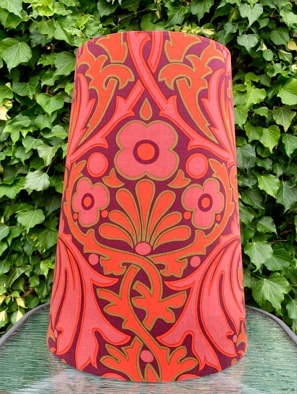 Retro Art Nouveau Red Mauve Acanthus 70s Peter Hall VIntage Fabric Lampshade 