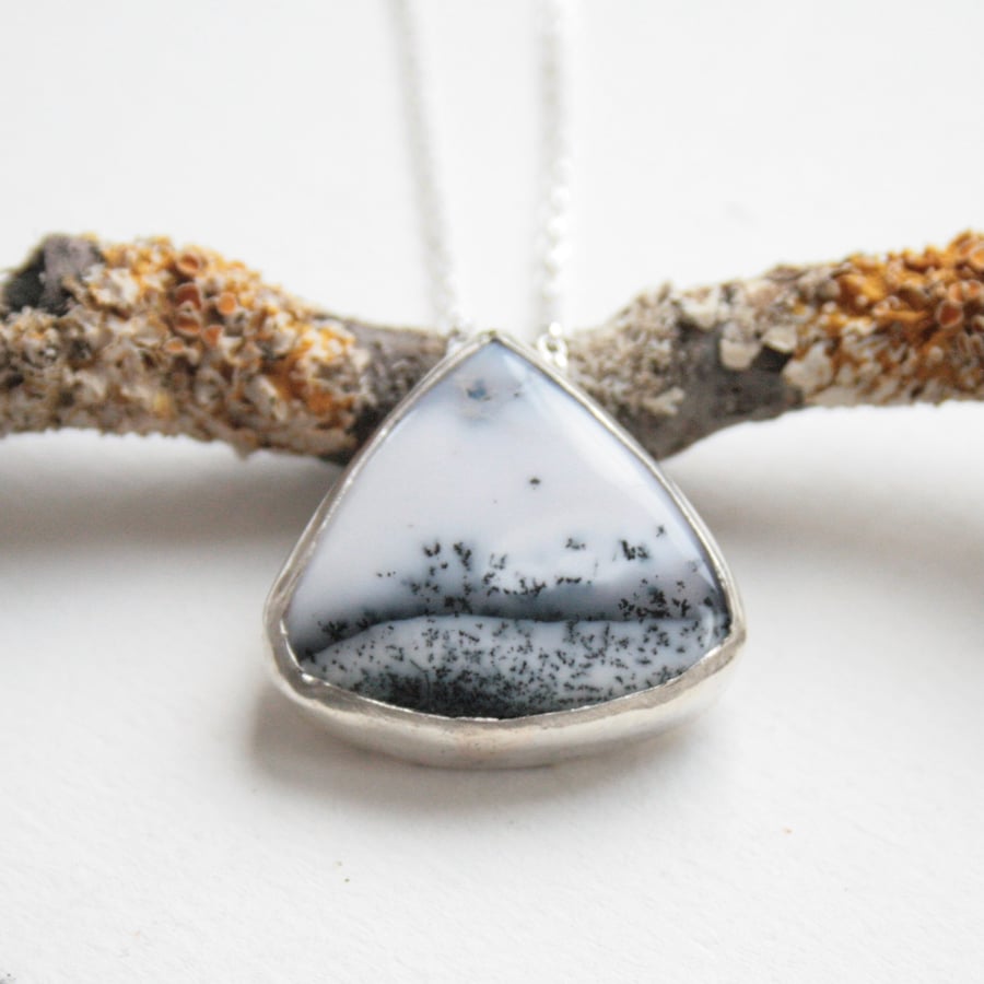 Dendritic opal gemstone necklace, winter jewellery, silver gemstone pendant