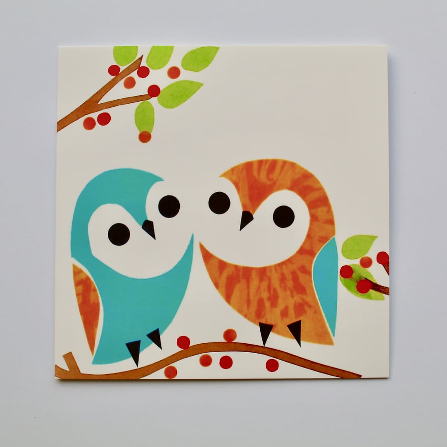 TWO CUTE OWLS BLANK GREETINGS CARD -FOR THE OWL LOVER IN YOUR LIFE!