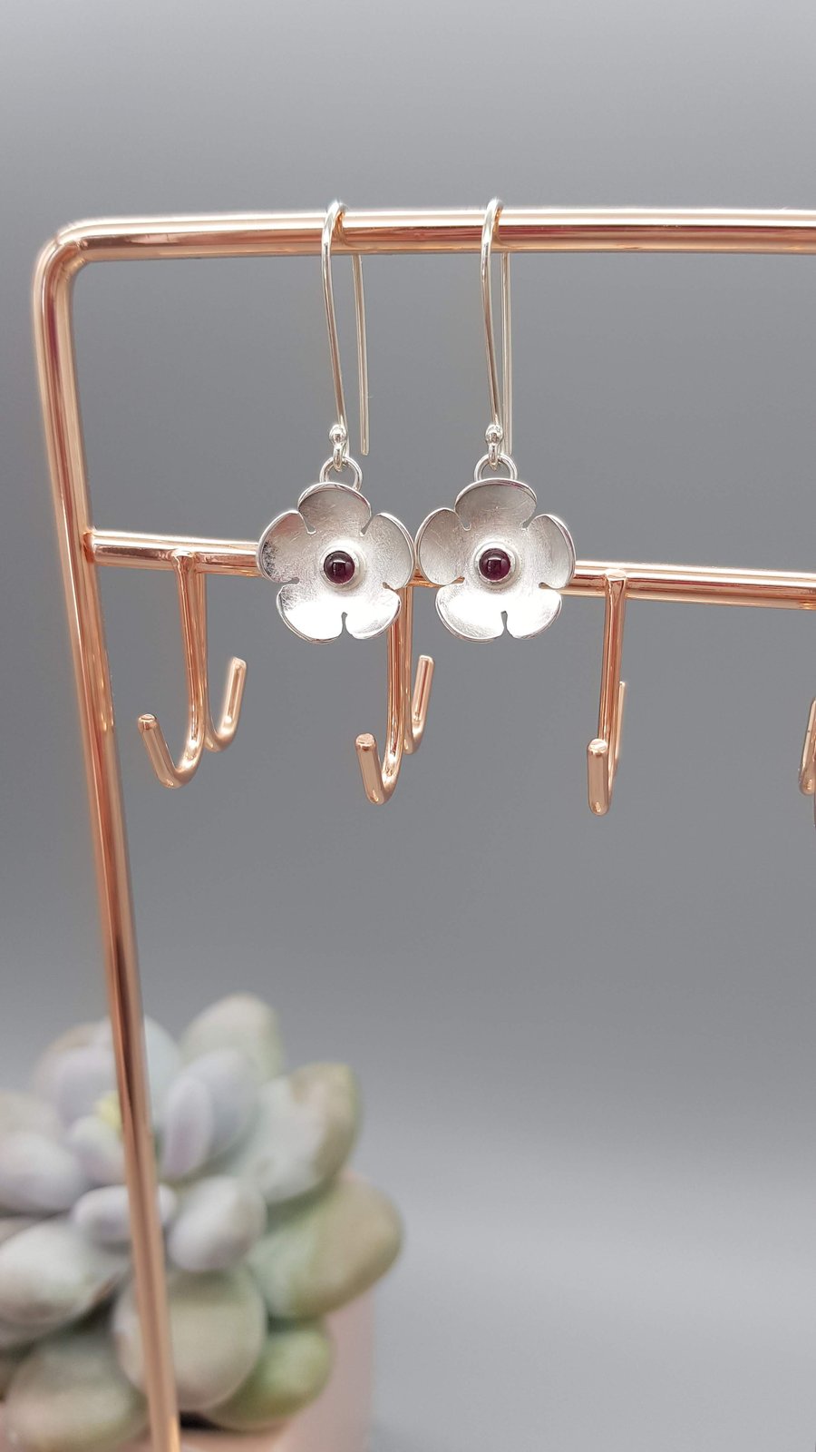 Sterling Silver Springbloom Garnet Flower Dangle Earrings