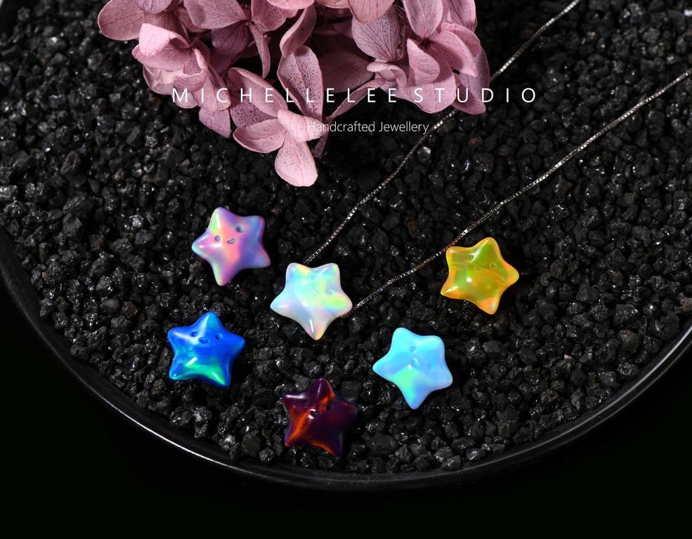 Large Light Blue Star 3D Fir Opal Necklace with 925 Sterling Silver Chain