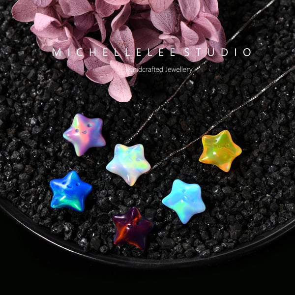 Large Light Blue Star 3D Fir Opal Necklace with 925 Sterling Silver Chain