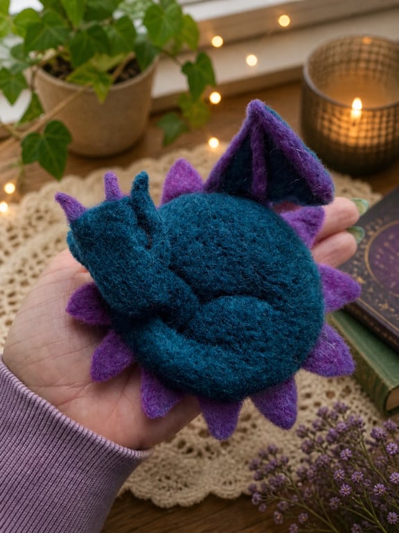 handmade needle felted sleeping dragon 