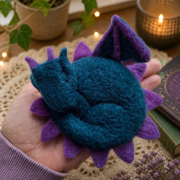 handmade needle felted sleeping dragon 