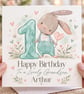 Personalised 1st Birthday Card, Cute Bunny Rabbit Card, Any Name ...