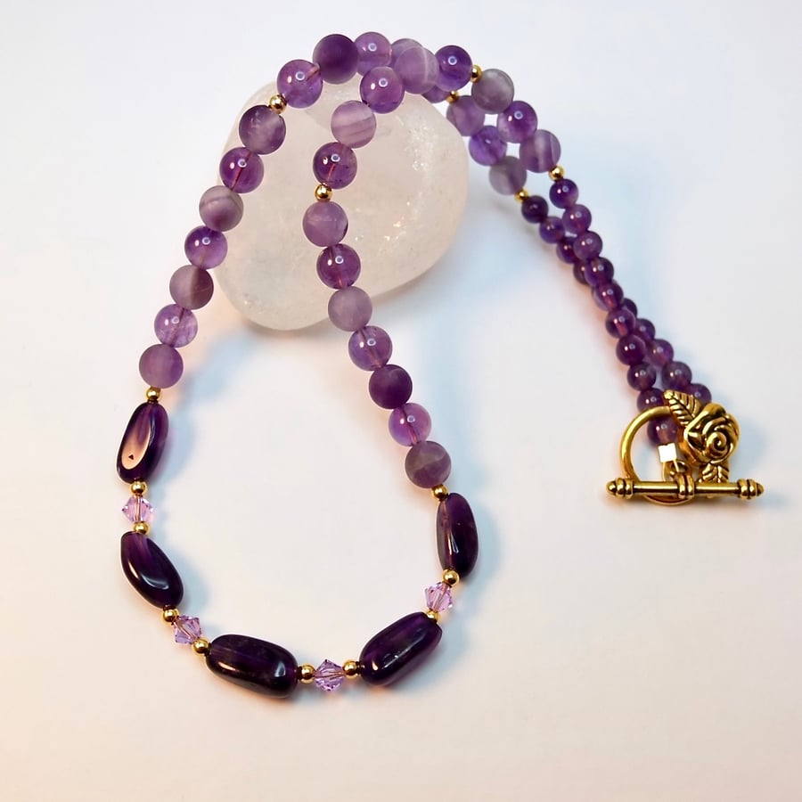 Amethyst Necklace With Swarovski Crystals - Handmade In Devon