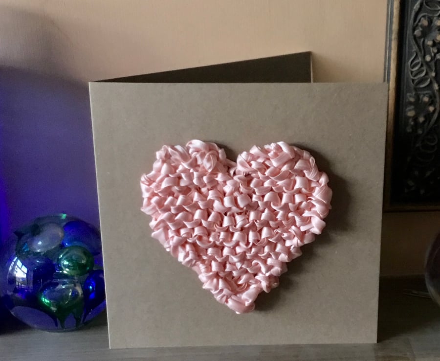 Handmade Card with Satin Ribbon Heart 
