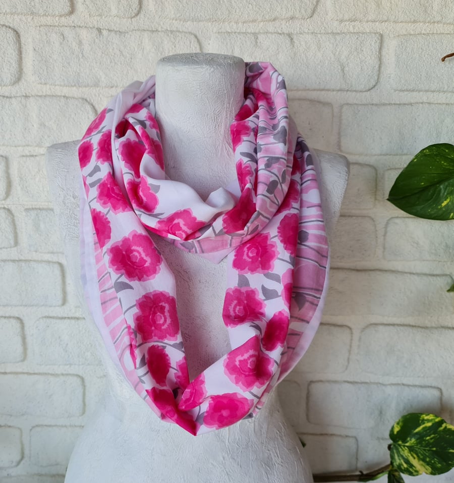 Cotton Summer white-pink infinity scarf White pink spring freshness shawl