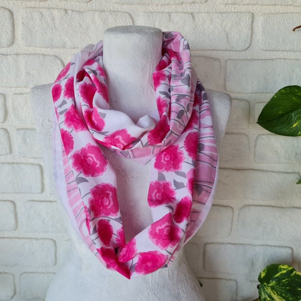 Cotton Summer white-pink infinity scarf White pink spring freshness shawl