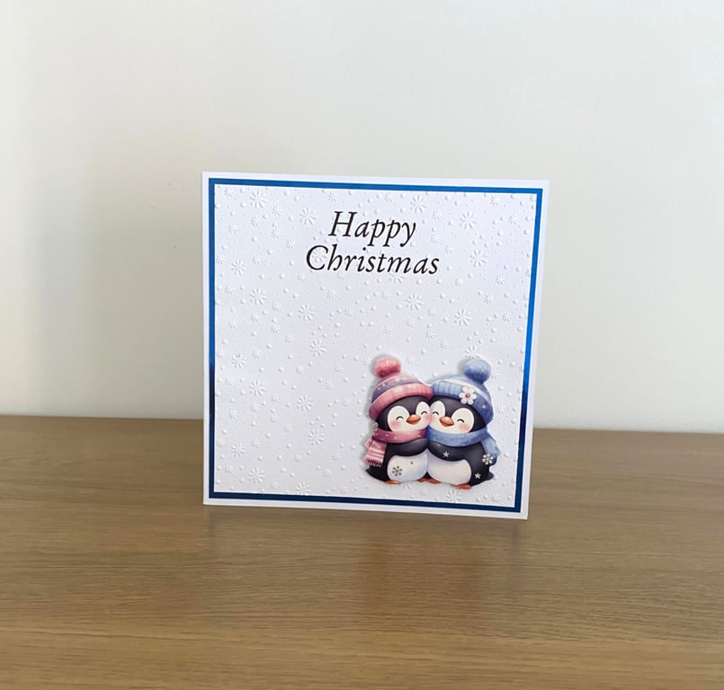 Handmade Cute Penguin Embossed Christmas Card
