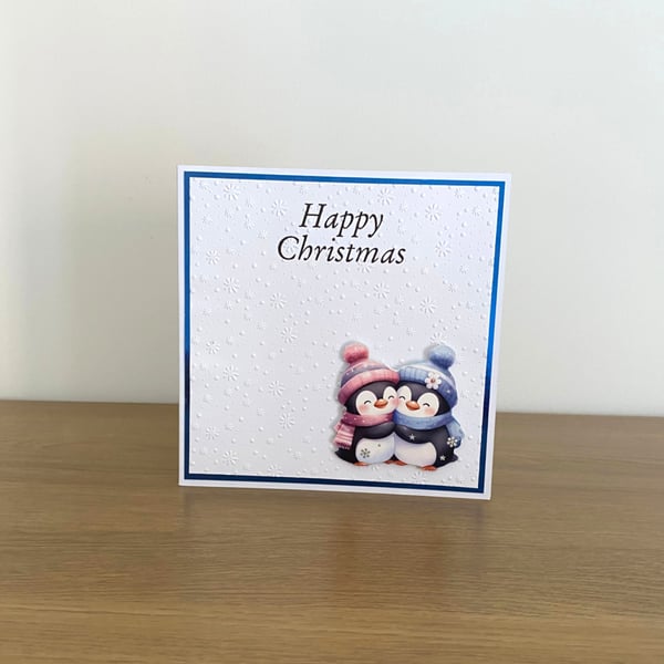 Handmade Cute Penguin Embossed Christmas Card