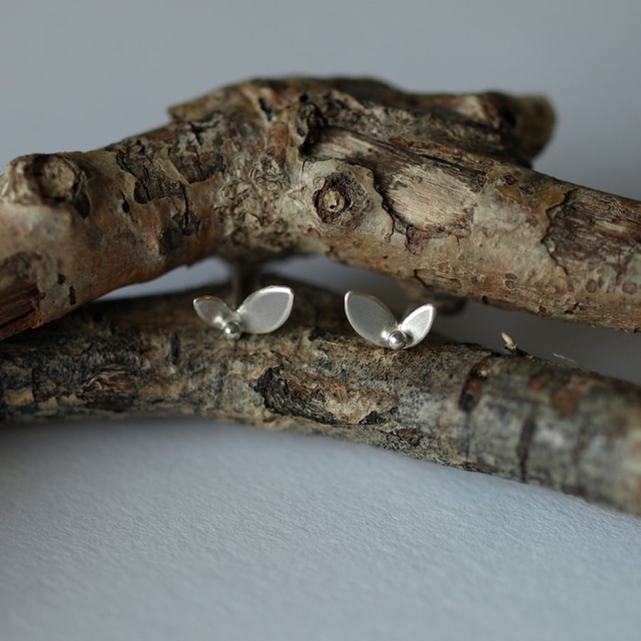 Tiny Leaf Stud Earrings, Handmade Sterling Silver Jewellery