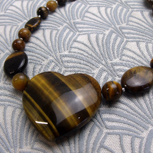 Tigers Eye Necklace UK, Heart Necklace, Romantic Necklace CC8