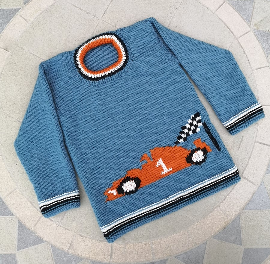 Knitting Pattern for a Racing Car Sweater.  Digital Pattern