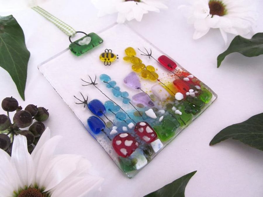 Fused Glass Suncatcher (Toadstool Meadow)