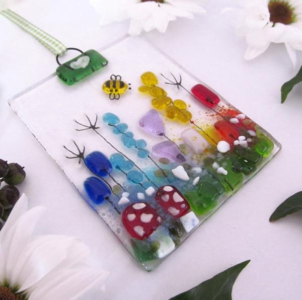 Fused Glass Suncatcher (Toadstool Meadow)