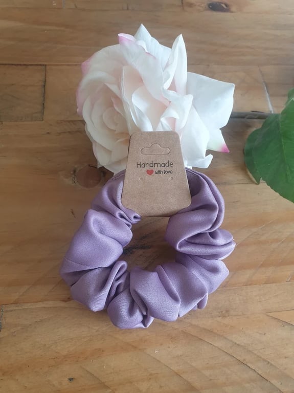 Handmade Dusky Pink Rose Satin Scrunchie – Soft Hair Accessory