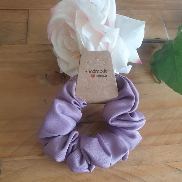 Handmade Dusky Pink Rose Satin Scrunchie – Soft Hair Accessory