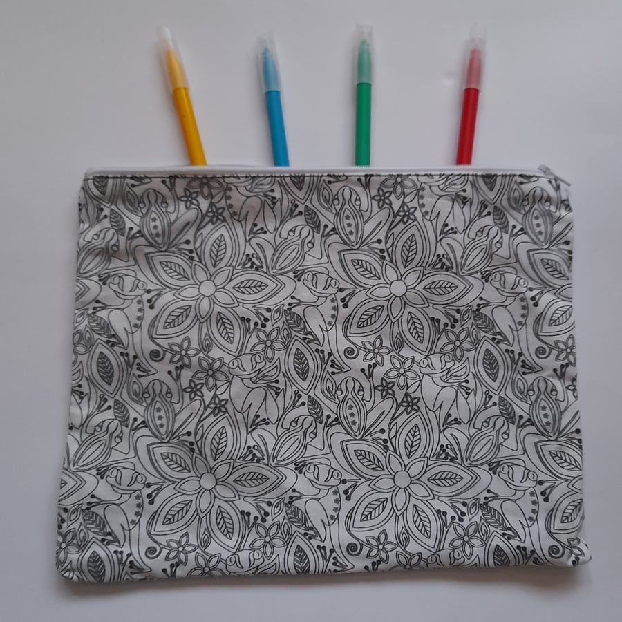 Frogs and Flowers Pencil Case to Colour, Letterbox Gift