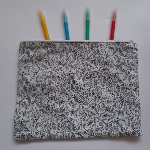 Frogs and Flowers Pencil Case to Colour, Letterbox Gift