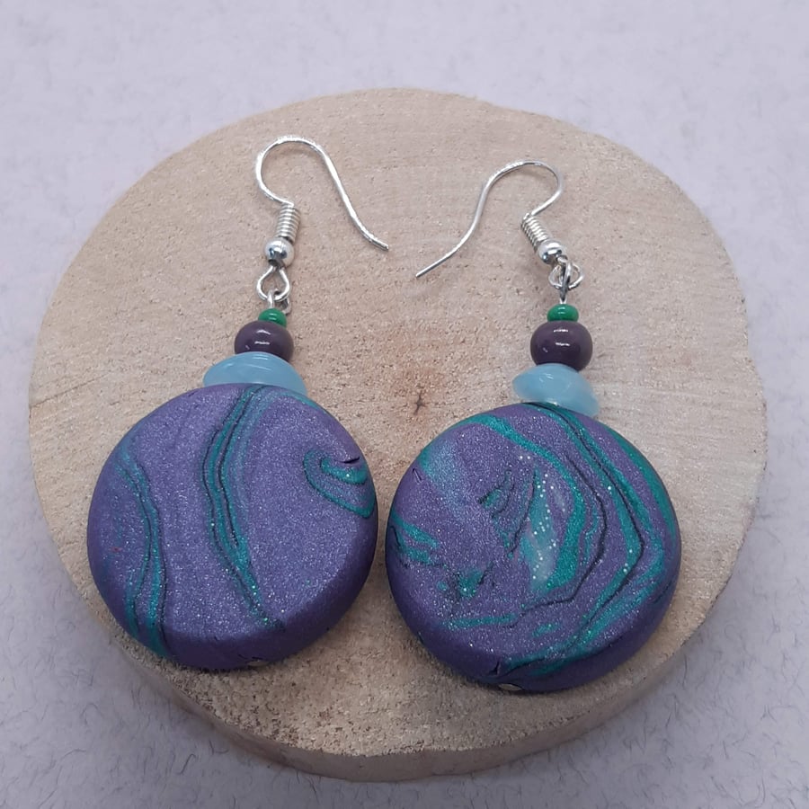 Lilac and aqua disc shaped earrings