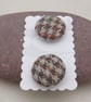 2 Small Handmade Brown Houndstooth Fabric Buttons - Image 1
