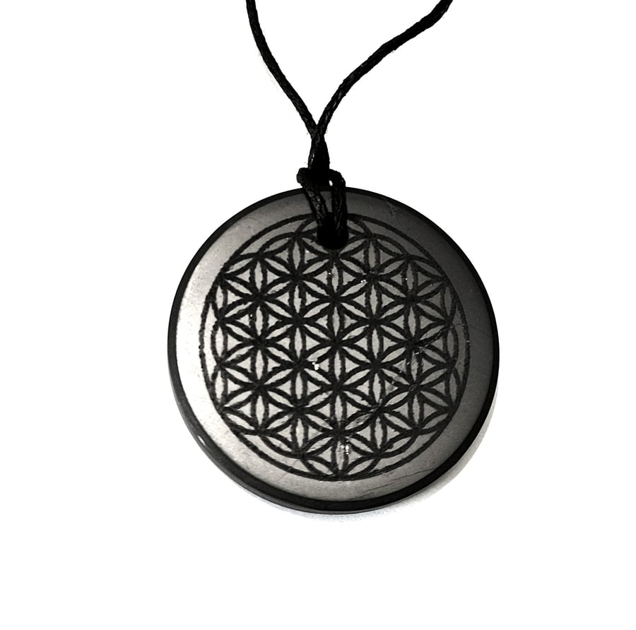 Shungite Pendant Flower Of Life Necklace - EMF Protection & Healing