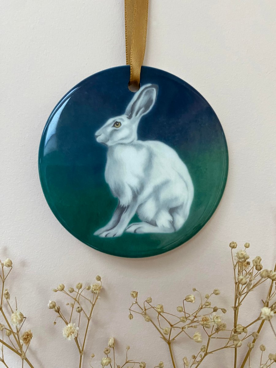 Seconds Sunday - ceramic Hare ornament 