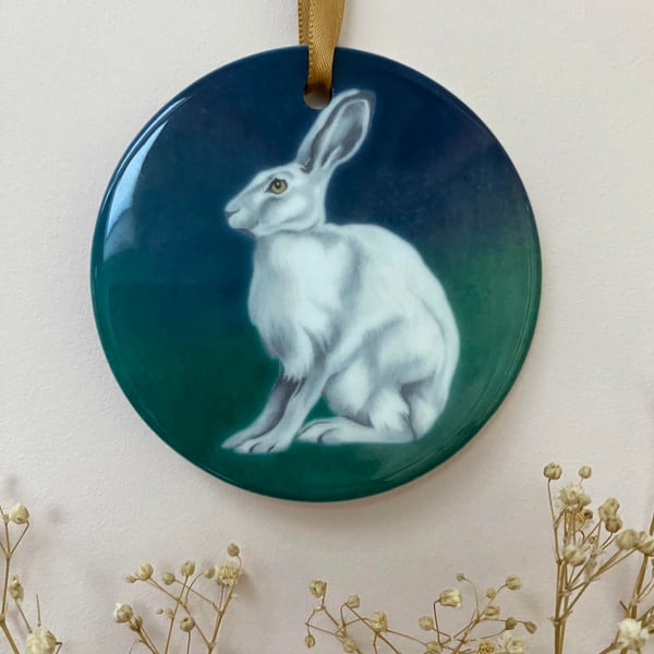 Seconds Sunday - ceramic Hare ornament 